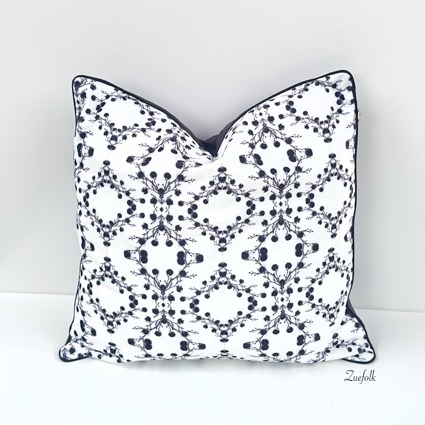 Black and white Soft Velvet luxury cushion and cushion cover. Front 