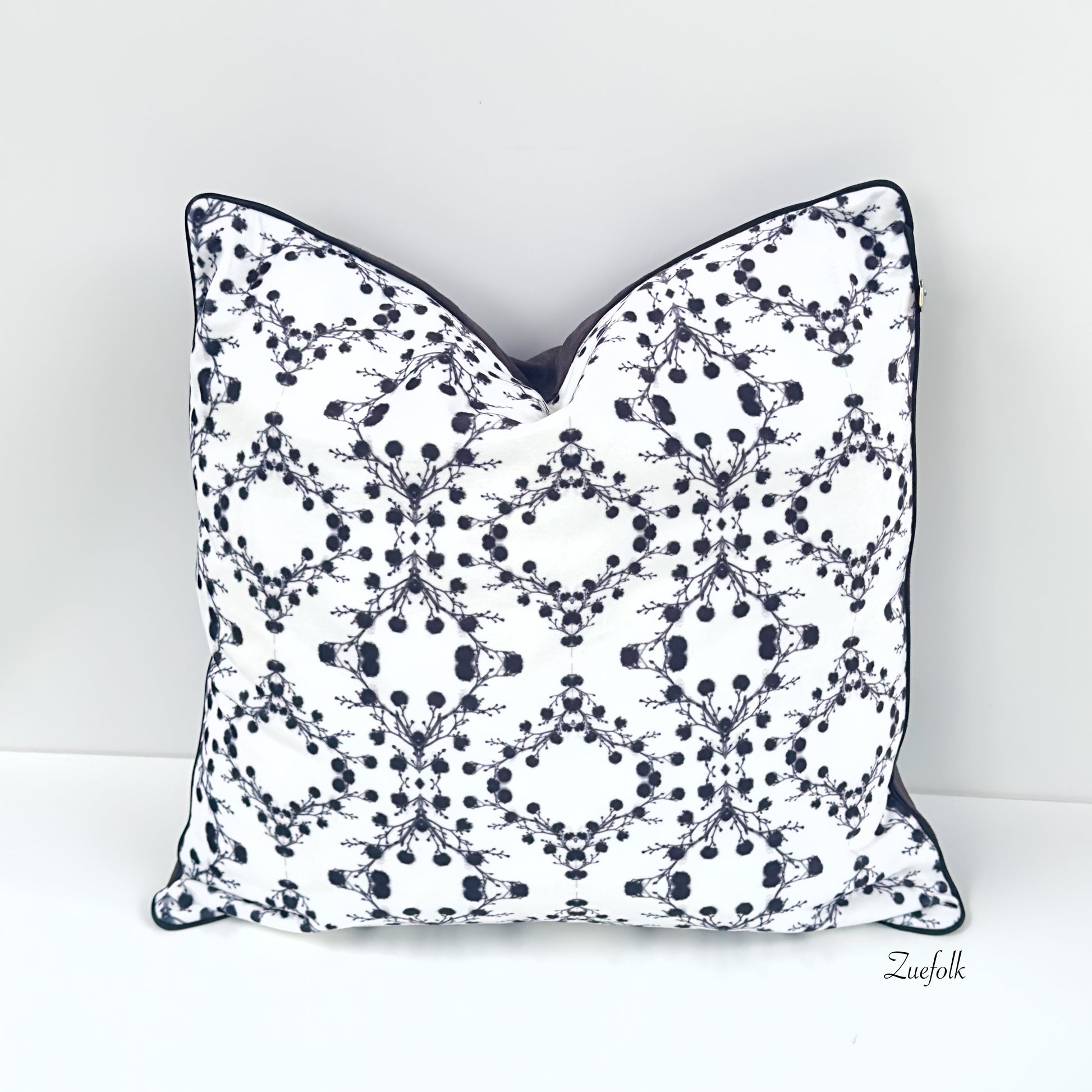 Black and white Soft Velvet luxury cushion and cushion cover. Front 