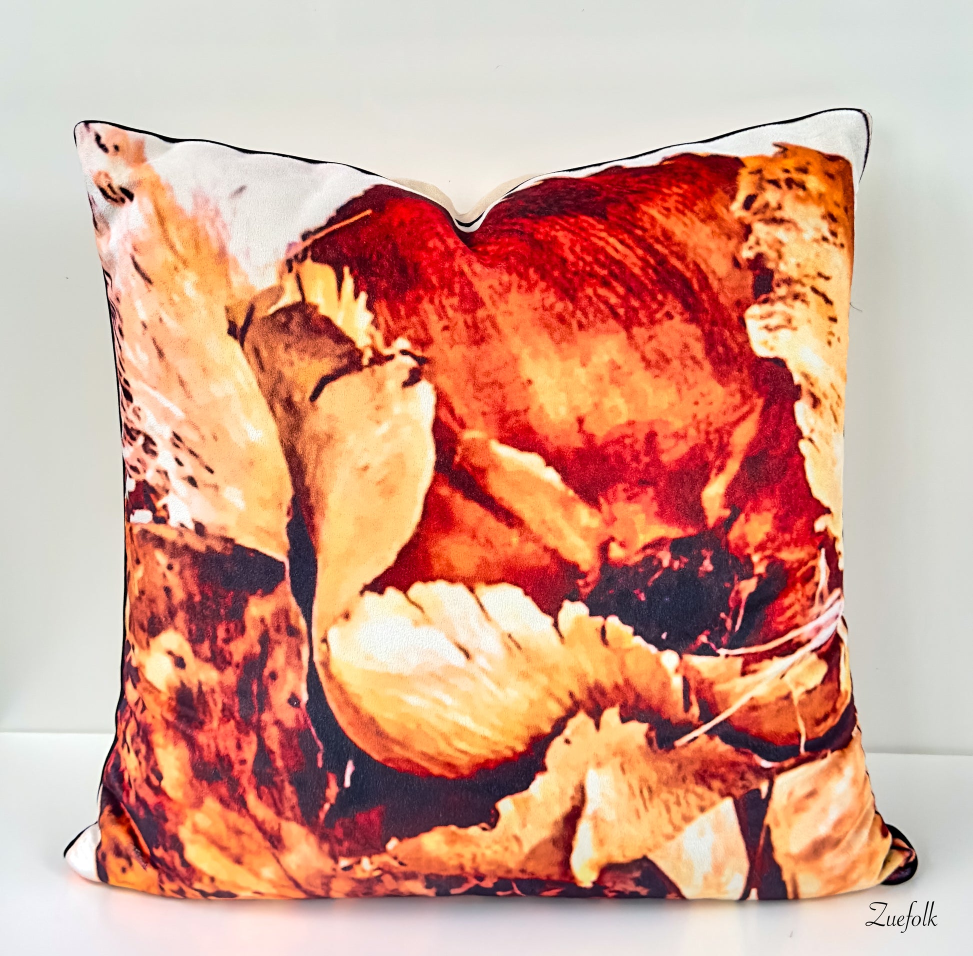 Velvet Shimmer Cushion and cushion cover. Vibrant Copper palm. 