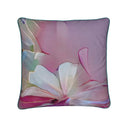 Whimsy joy cotton linen cushion back,  a beautiful colour blend of pastel pinks, blue and green.