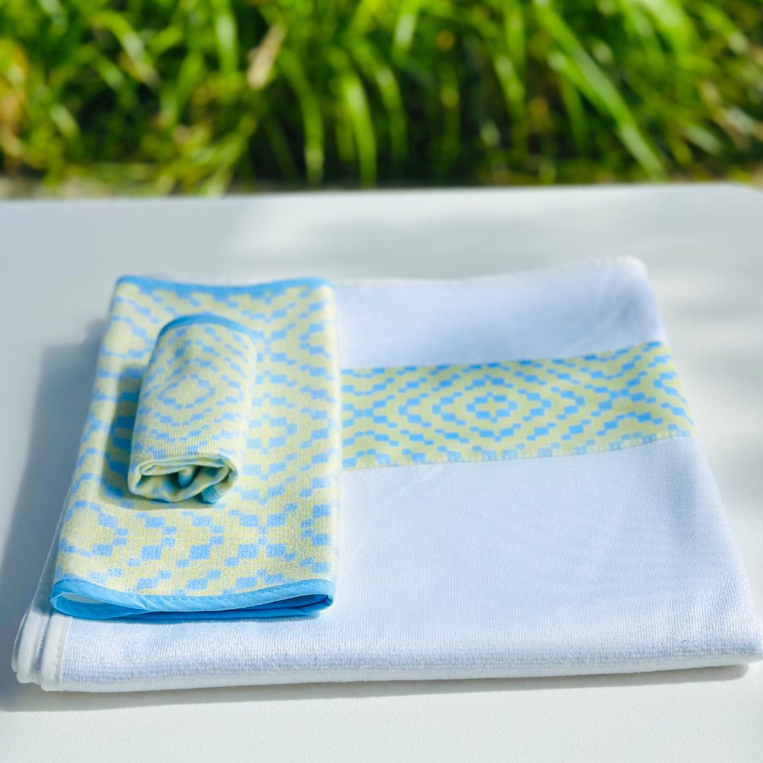 Strip towel Set Yellow and Blue Diamond