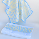 Yellow and blue diamond hand, face and bath strip towel.