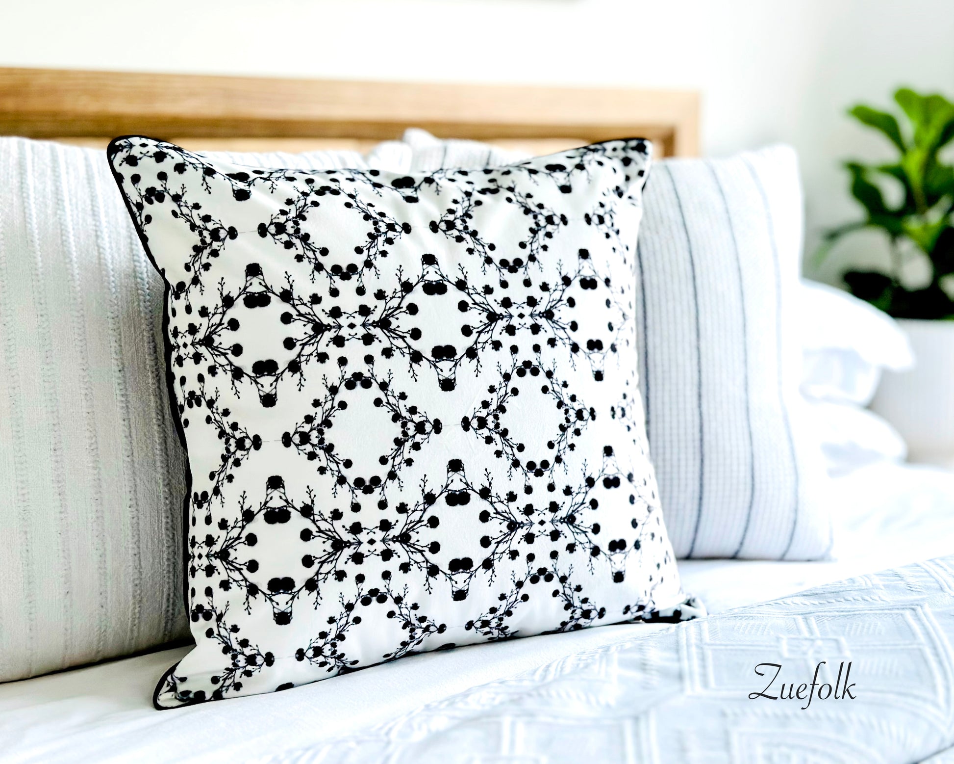 Zuko  Black and White Velvet cushion.  Stunning, classic, black and white, sophisticated and warm velvet cushion and cushion cover. ( Front View)