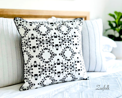 Zuko  Black and White Velvet cushion.  Stunning, classic, black and white, sophisticated and warm velvet cushion and cushion cover. ( Front View)