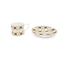 This Cinnamon inspired Maggie coffee cup and espresso cup and saucer ensemble. Larger Cup