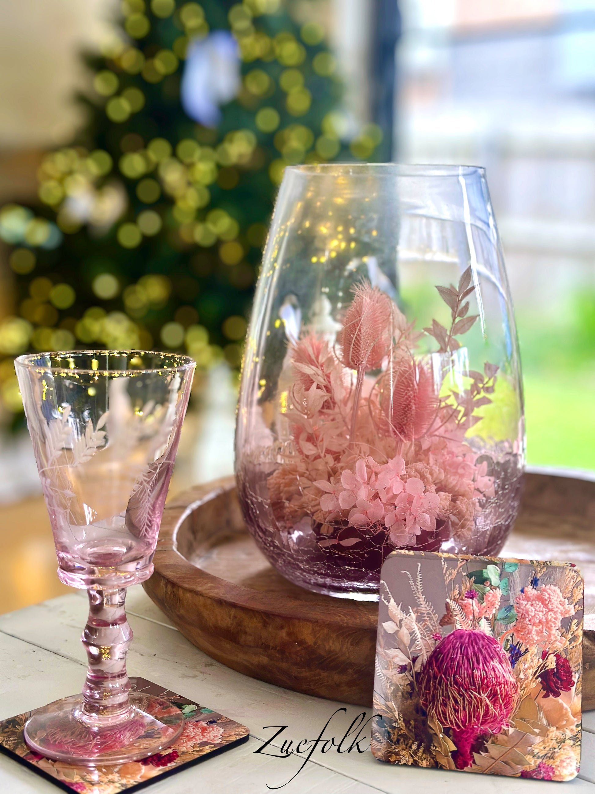 Pink floral coaster (styling) 